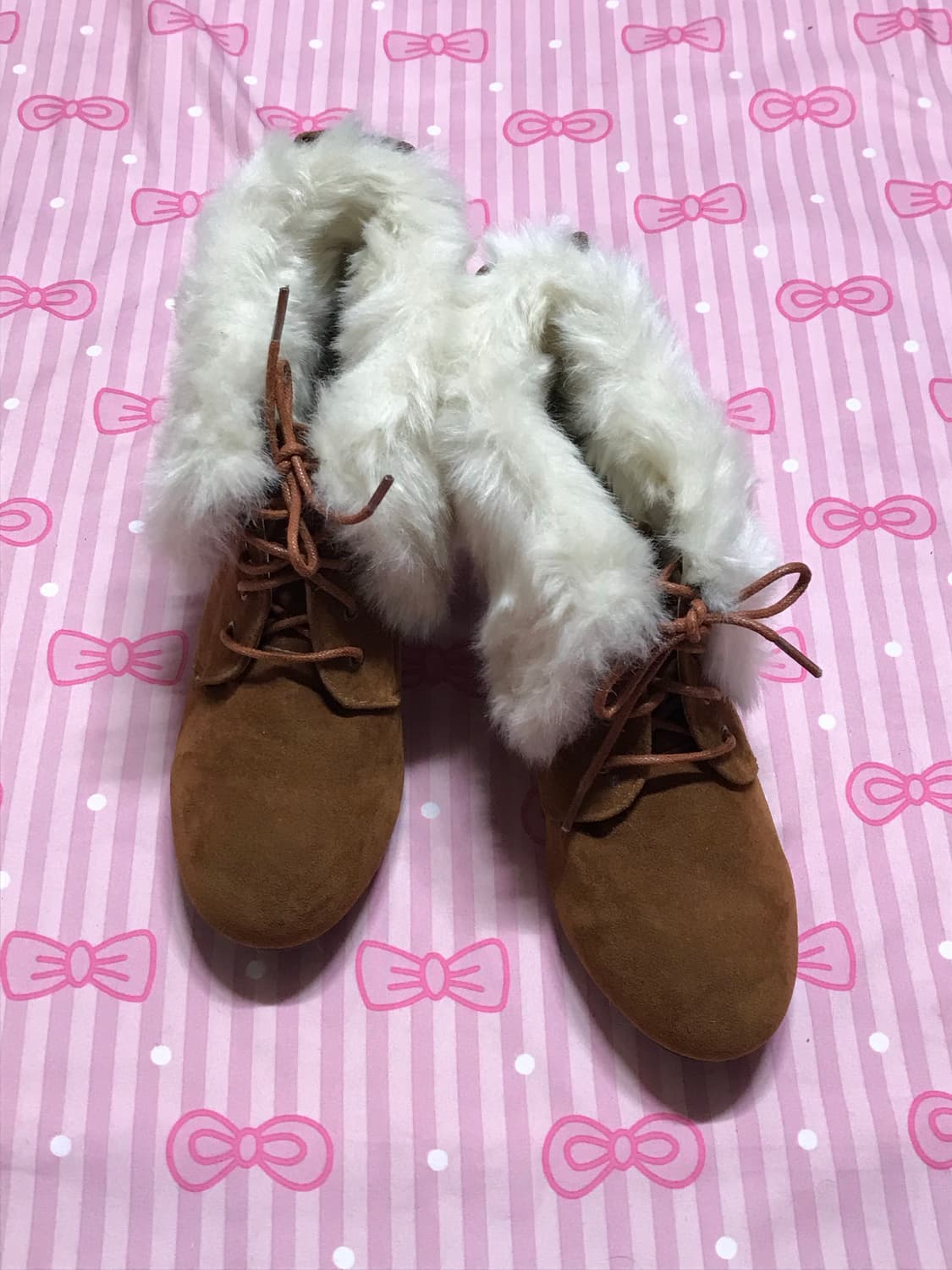 라떼갸루 퍼 리본 앵클부츠 오네 히메 샤이루 상품이미지3