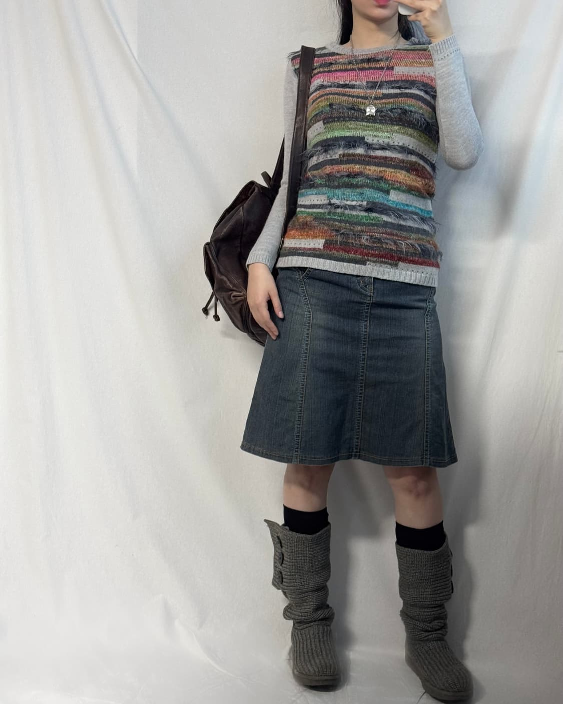 멀티 컬러 울 니트 스티치 데님 스커트 2pcs SET 상품이미지6