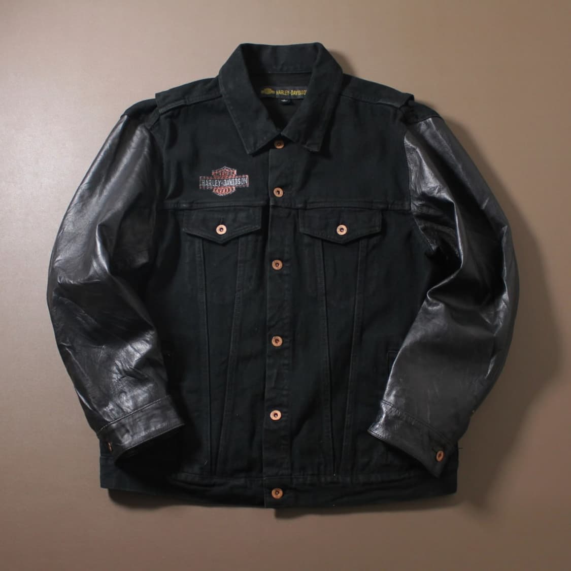 Harley Davidson 할리데이비슨 데님 바디 가죽 슬리브 자켓 상품이미지1