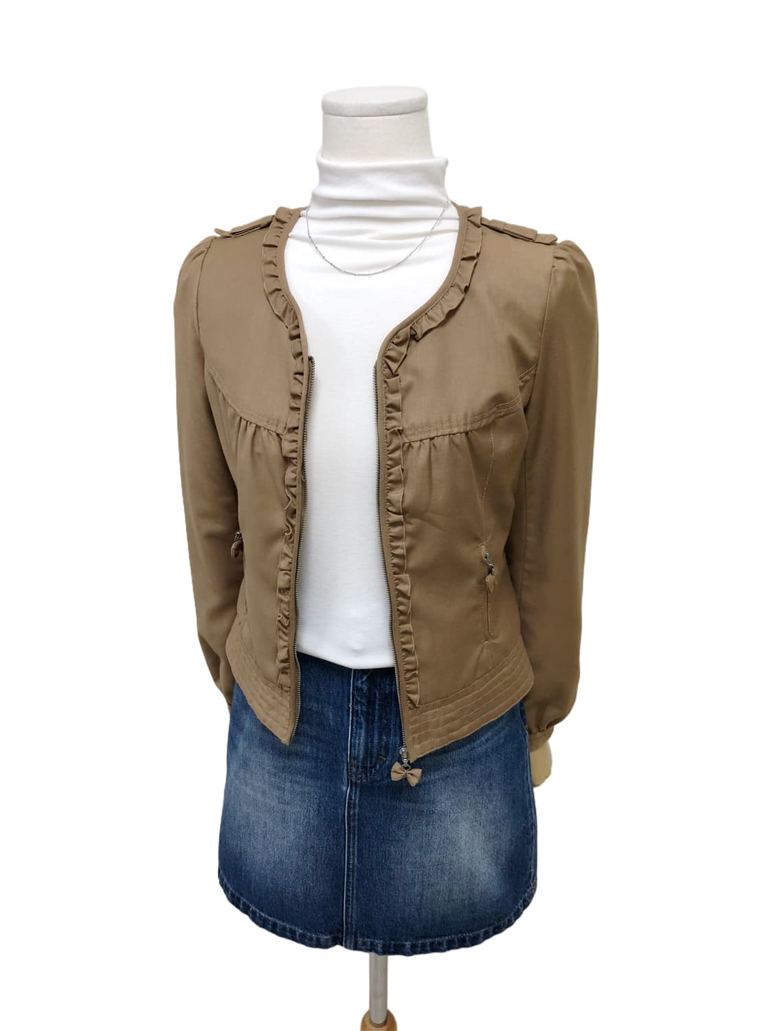 브라운 프릴 노카라 재킷 상품이미지5