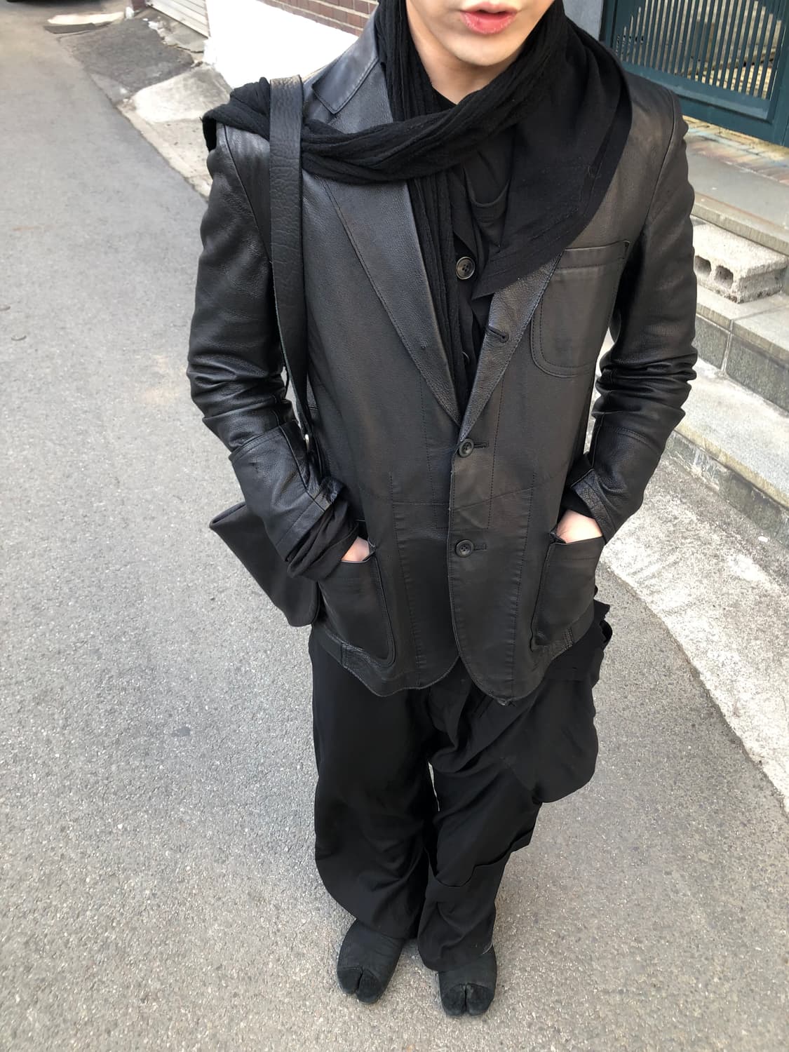 준야와타나베 하이넥 레더 블레이저 상품이미지8