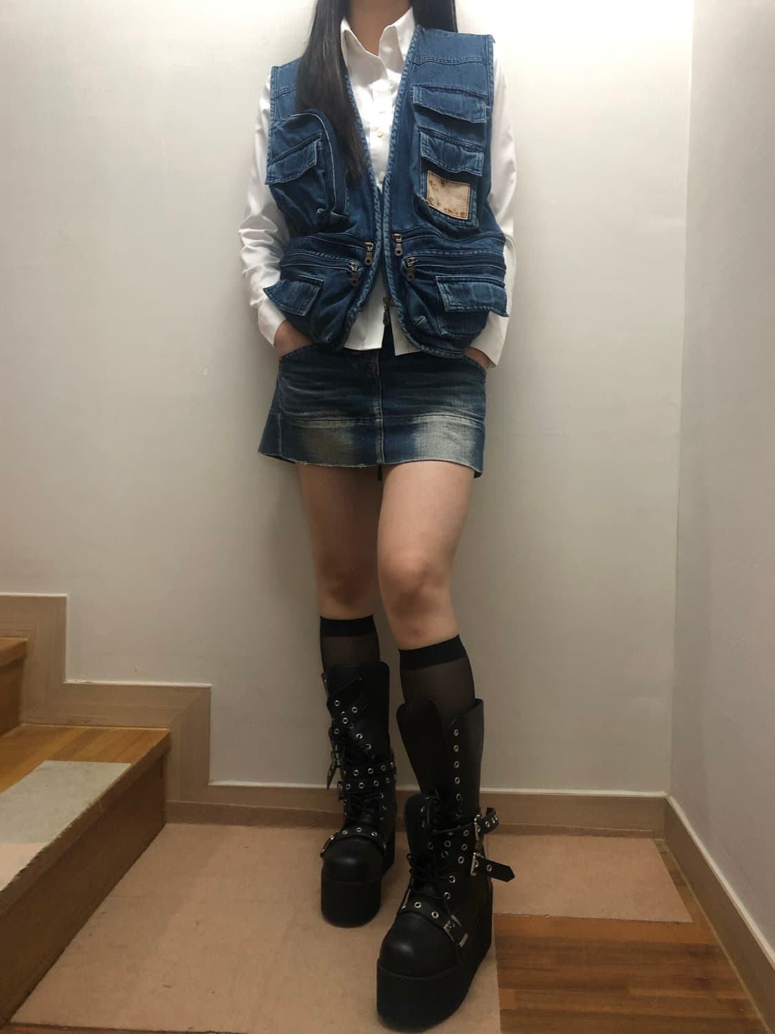 빈티지 데님 포켓 베스트 상품이미지5