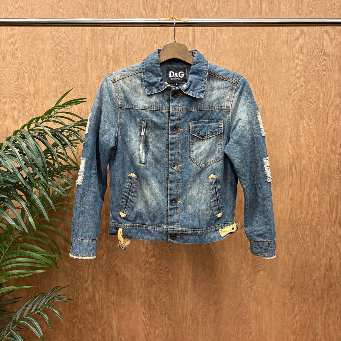돌체앤가바나 데님 자켓 디스트로이드 집업 포켓 버클 디테일 블루 상품이미지1