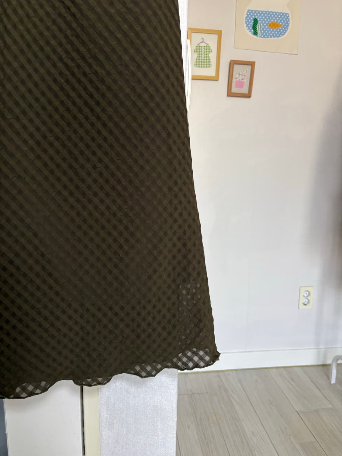 카키 잔체크 롱 스커트 상품이미지6