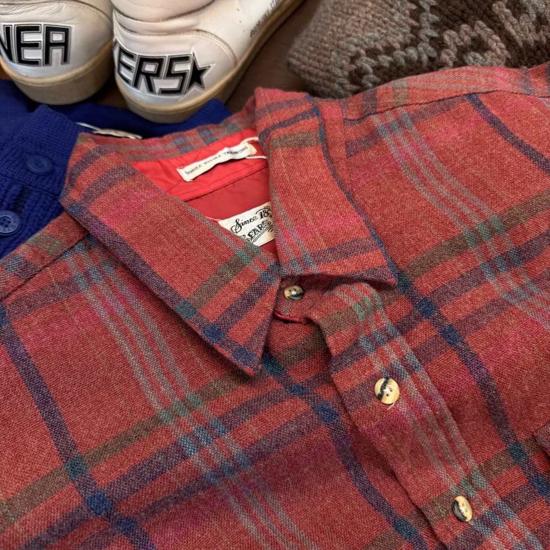 90'S 시어스 페이딩 체크 셔츠 L XL 상품이미지3