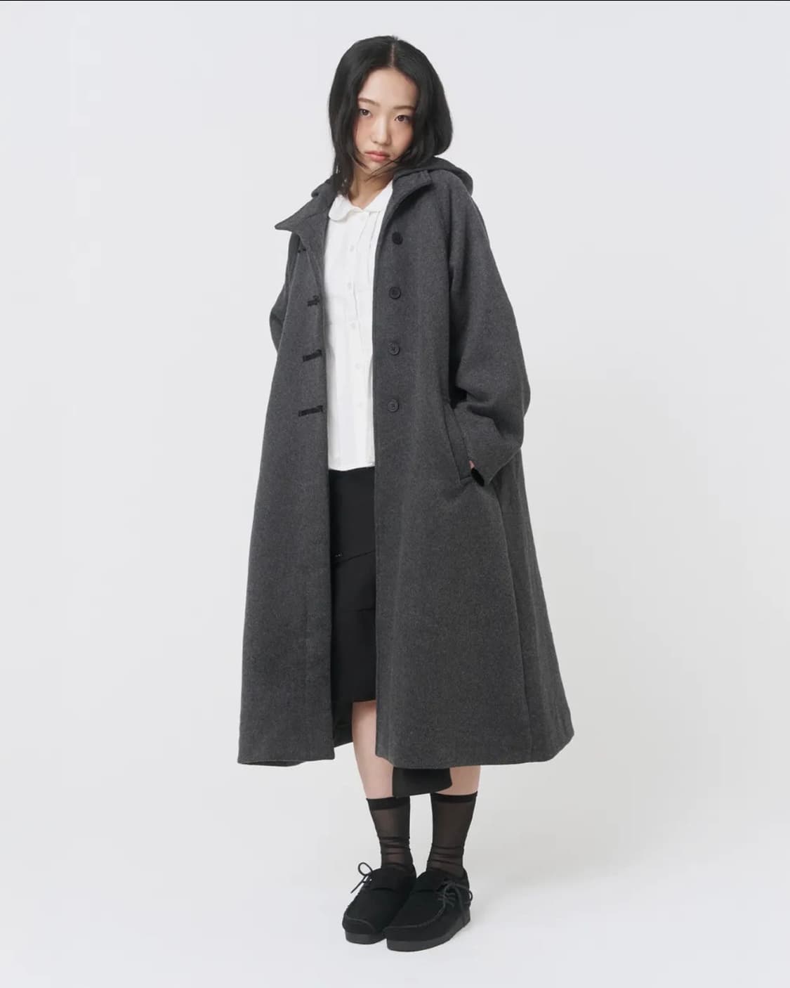 미세키서울 Hoodie long duffle Coat CHARCOAL 상품이미지1