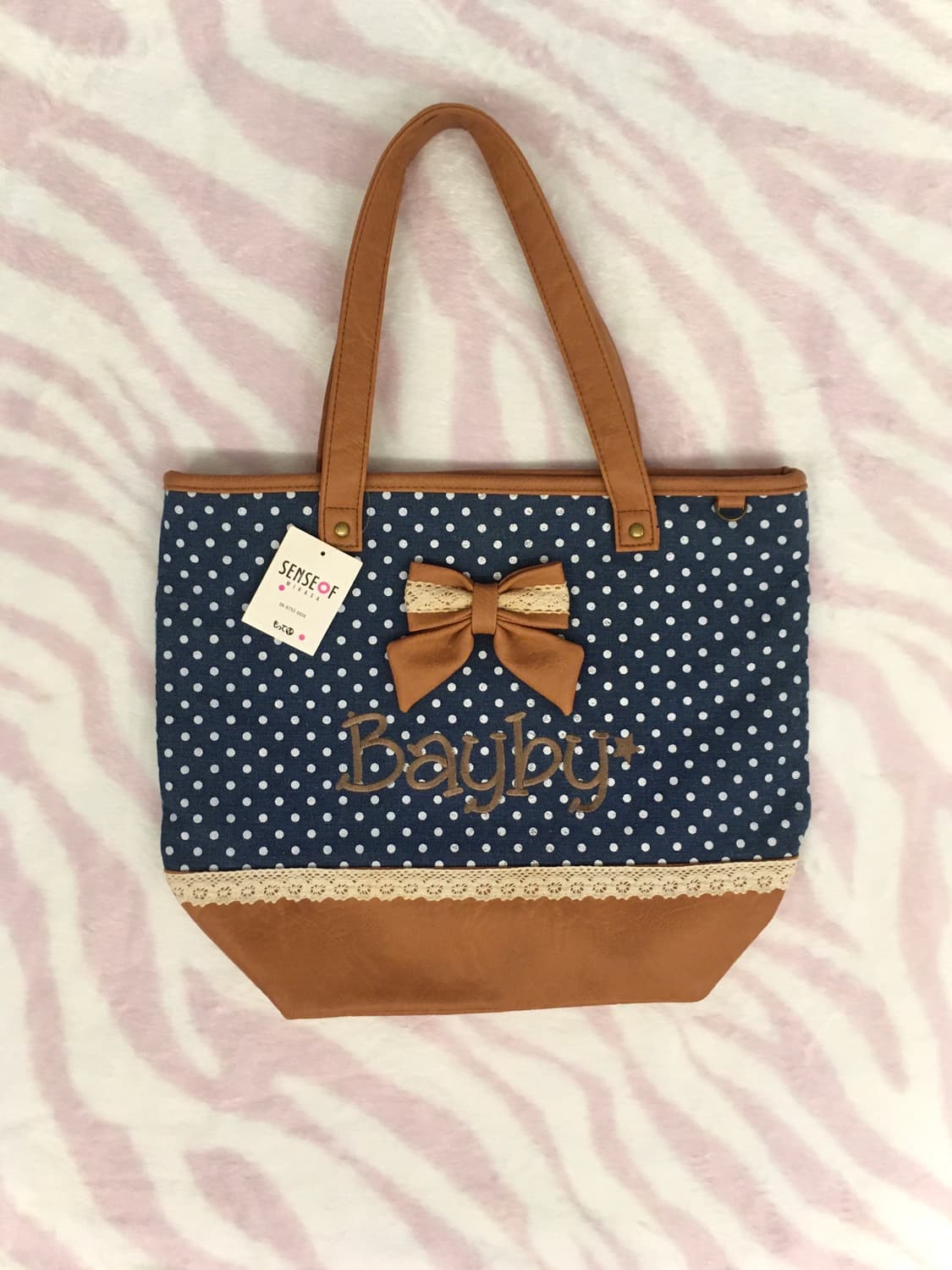 라떼갸루 도트 리본 숄더백 핀터레스트 브라운 네이비 땡땡이 토트백 상품이미지1