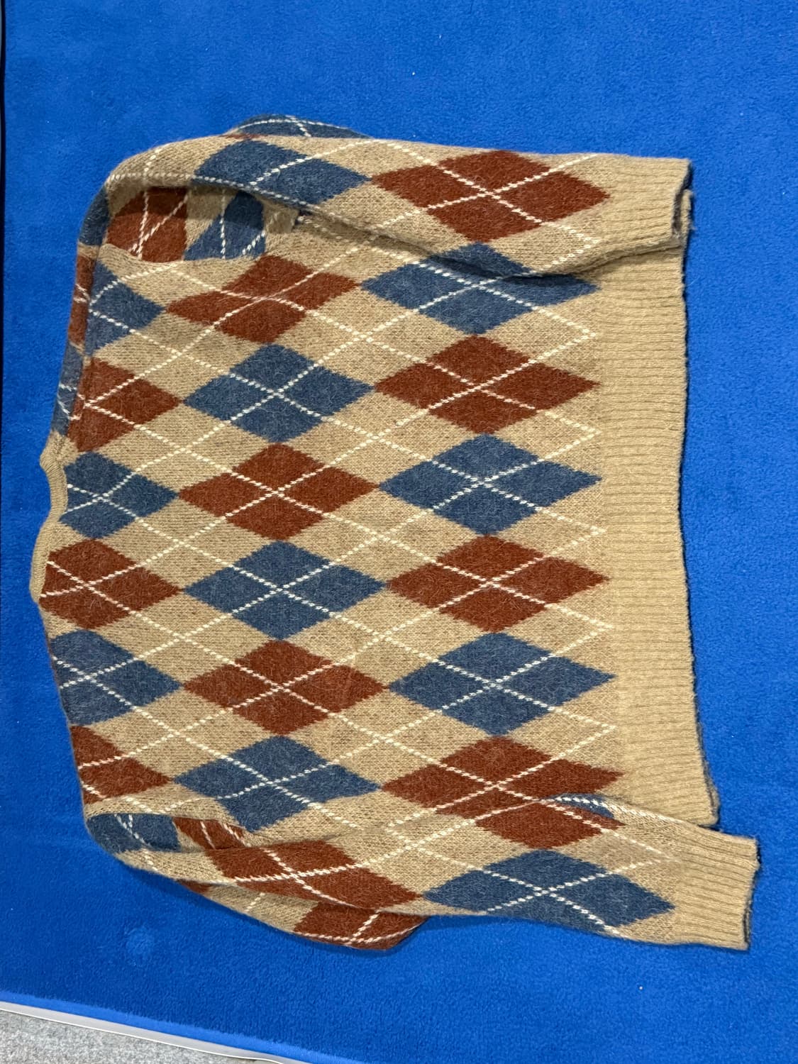 토니웩 모헤어 아가일 가디건 베이지/블루 상품이미지2