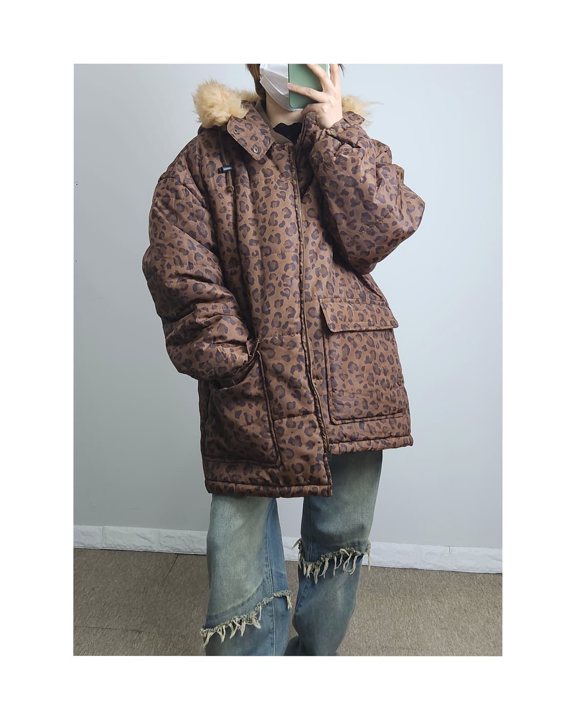 레오파드 후드 패딩 상품이미지1