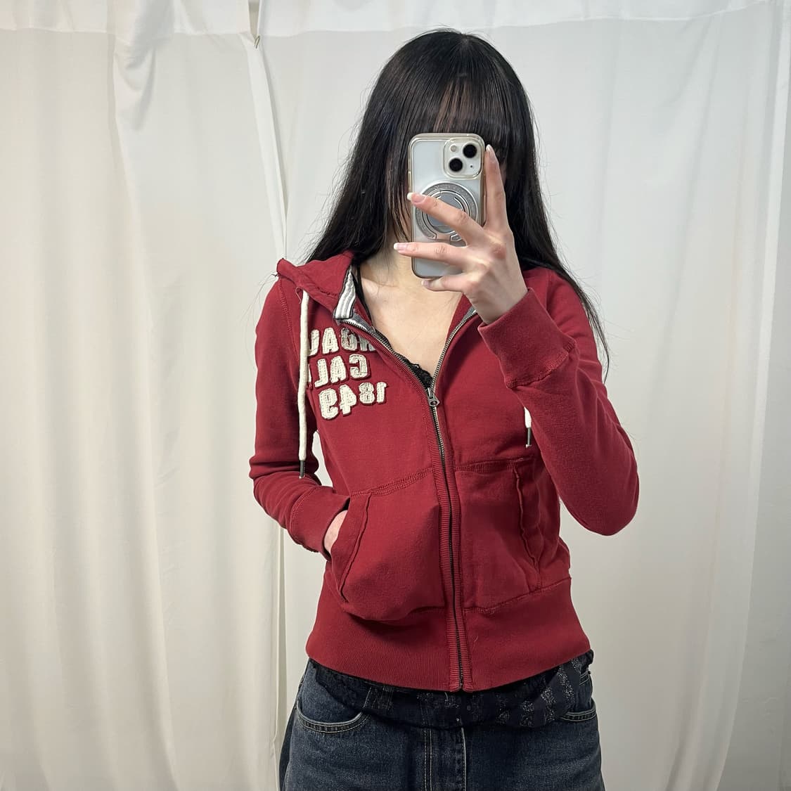 WHO A U Burgundy Zip-up Hoodie 상품이미지1