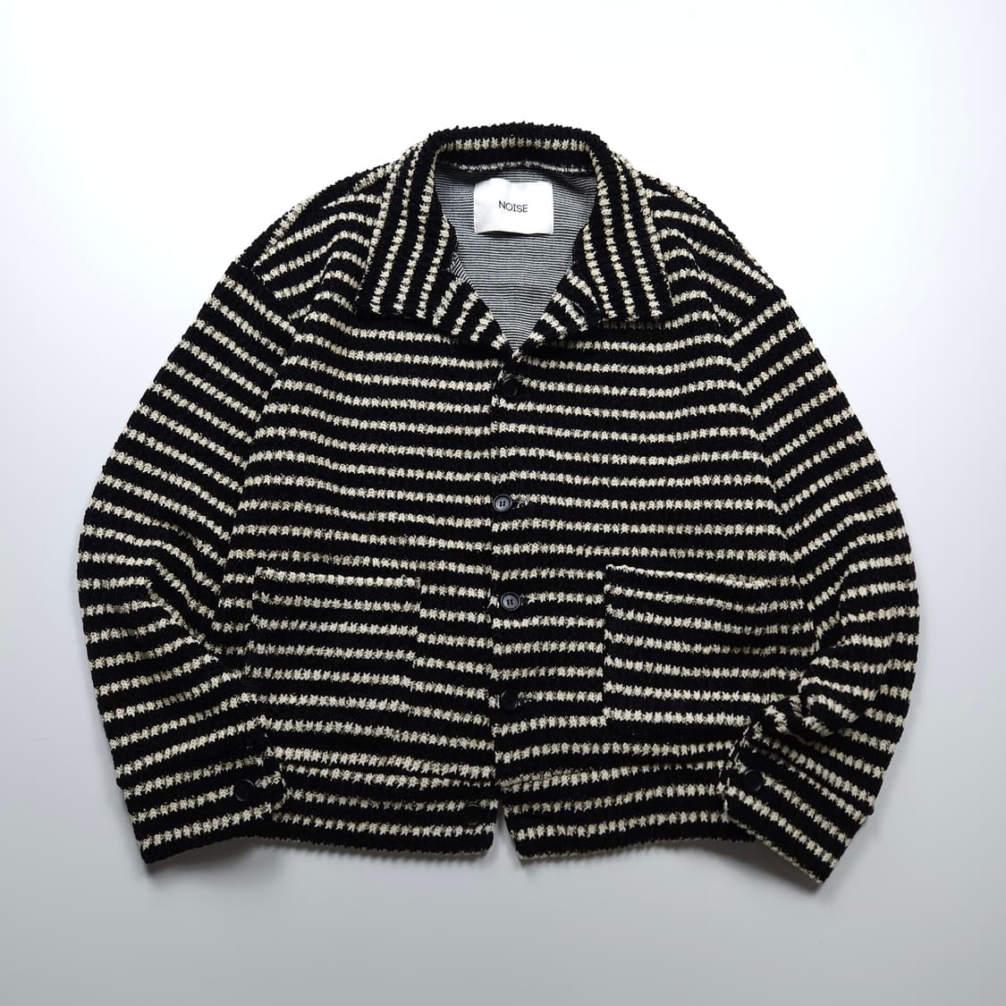 노이즈 스트라이프 카라넥 박시핏 니트 가디건 (L) 상품이미지1