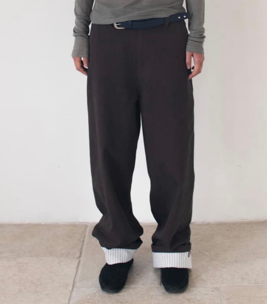 온스카 wide cuffs cotton pants 브라운 2사이즈 상품이미지1