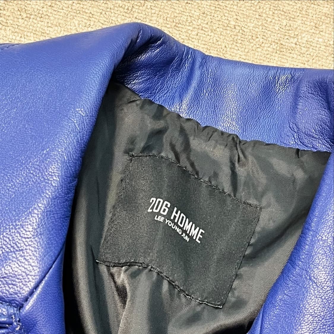 206옴므 블루 가죽 라이더 자켓 상품이미지3