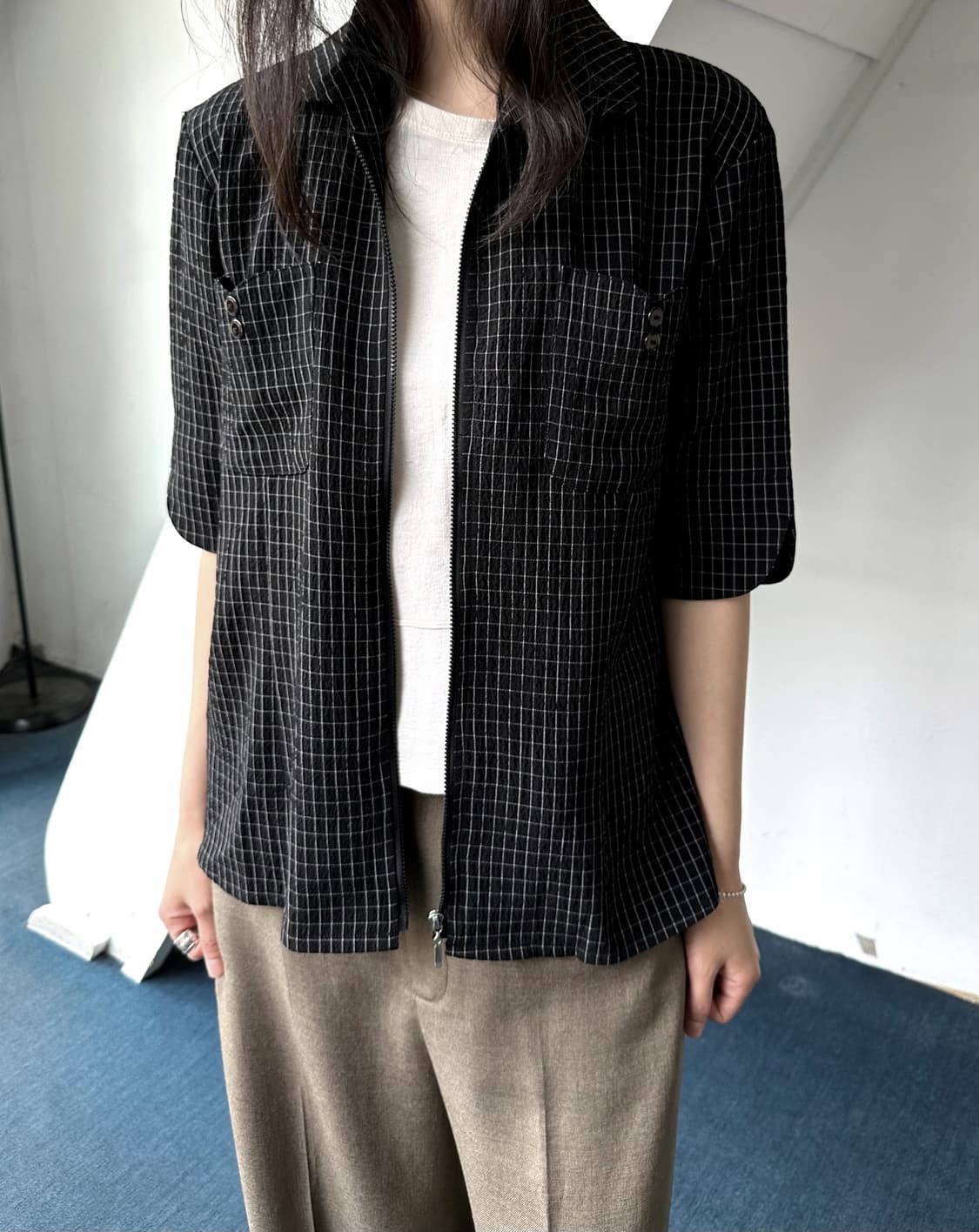 Light fabric natural check shirt jacket 상품이미지7