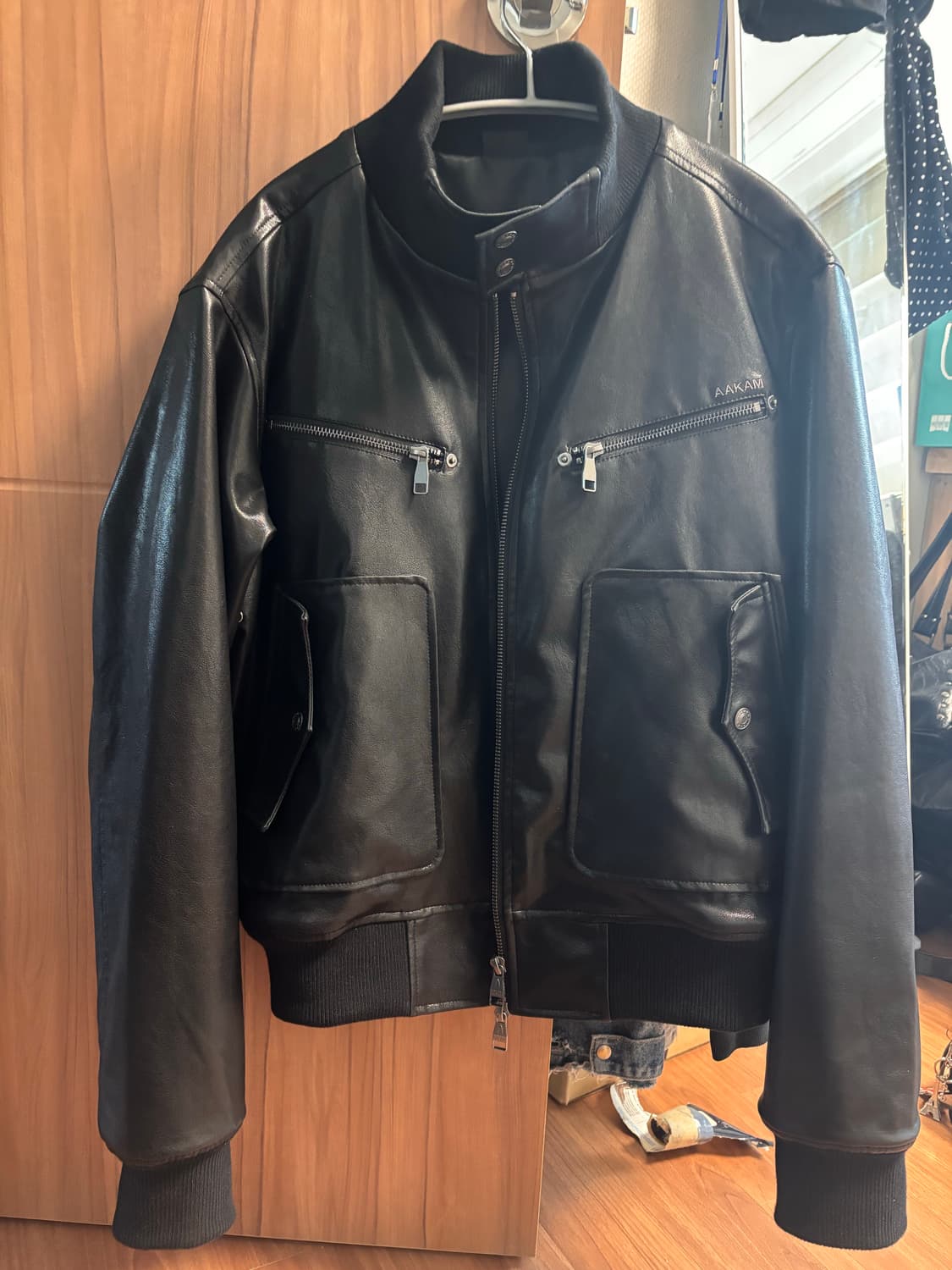 아캄 High-Neck Leather Jacket (Black) 상품이미지2