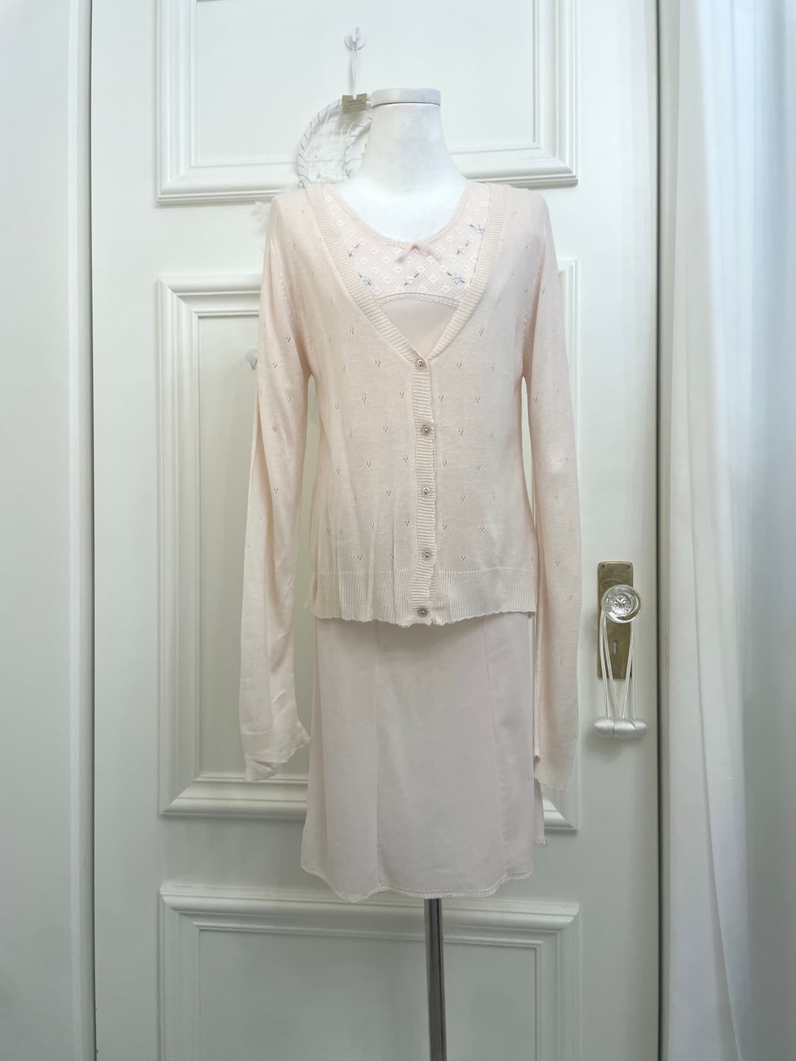 sheer pink crochet soft cardigan&flower 상품이미지1