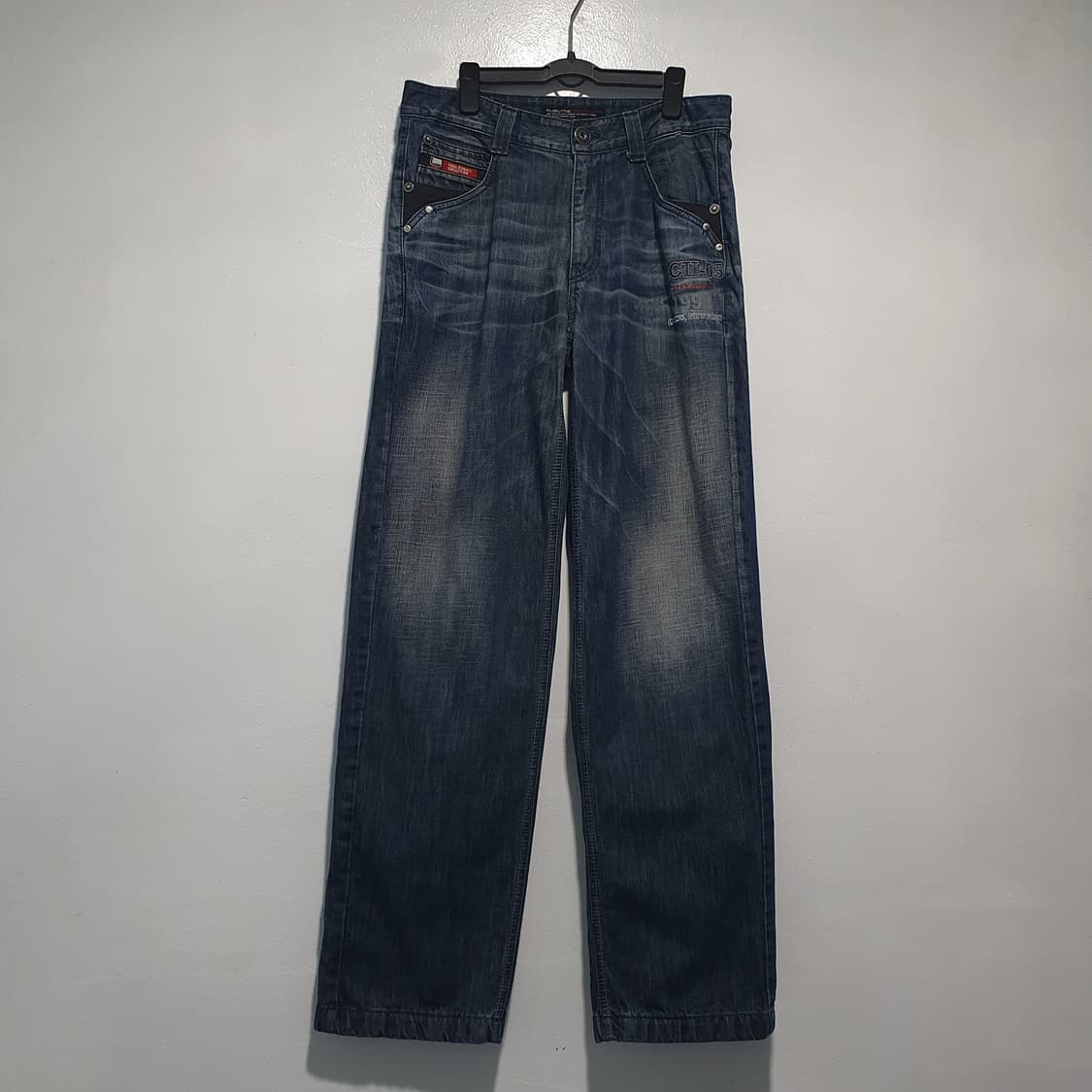 Fubu 후부 레터링 와이드 워싱 데님 팬츠 청바지 중청 Y2K 32인치 상품이미지1