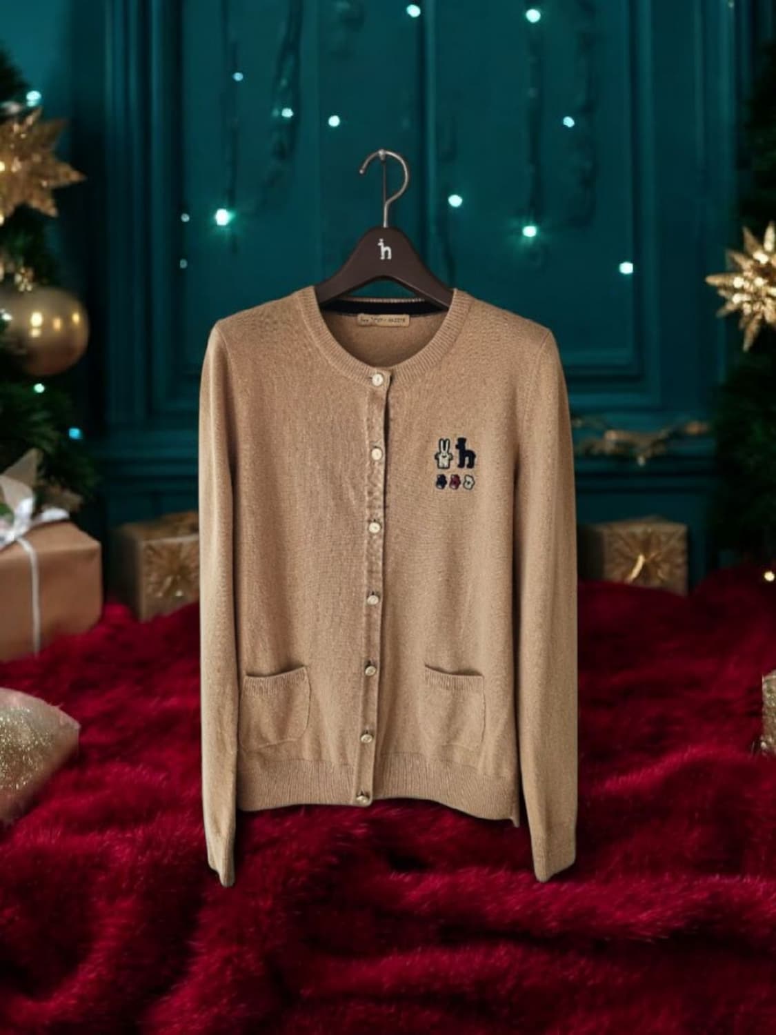 헤지스 울혼방 피터젠슨 자수 여성 니트 가디건 55/상태 좋음 상품이미지1