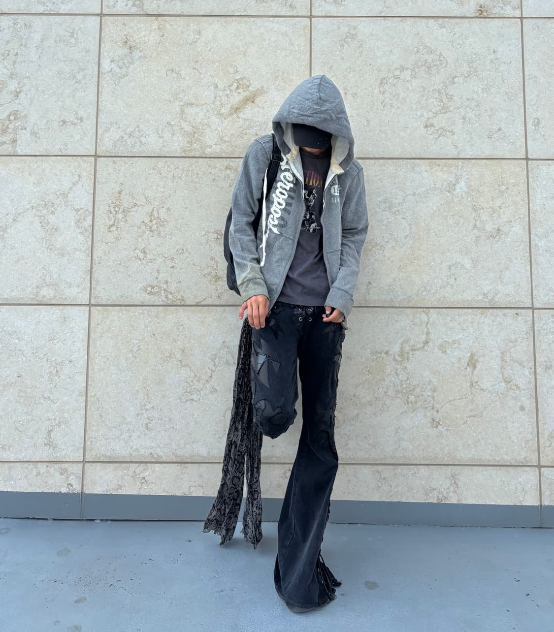 “Vintage”Y2K Print Grey Hooded Zip Up 상품이미지2