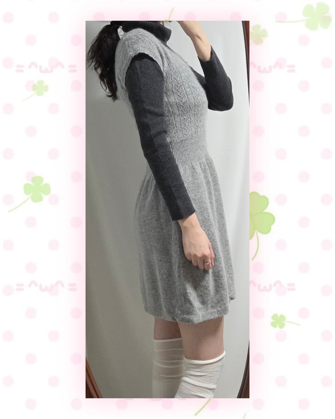 도쿄걸 코디 세트(반팔니트원피스, 차콜 폴라티, 블랙코트, 차콜코트) 상품이미지2