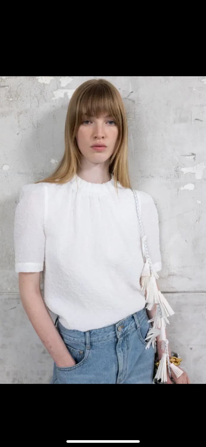 오르 시어서커 셔링 블라우스 화이트 L 상품이미지5