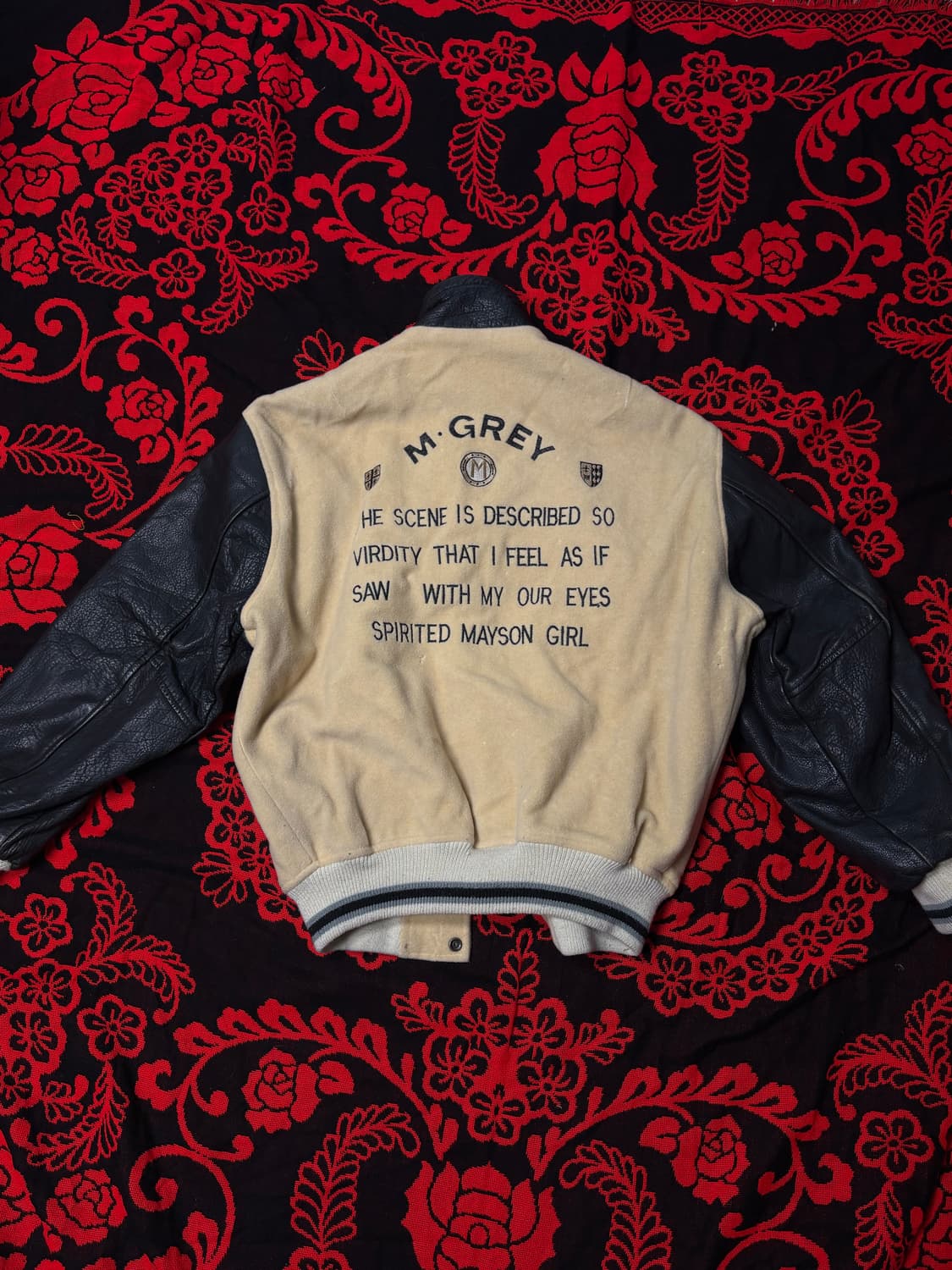 Leather ivory varsity jacket 상품이미지2