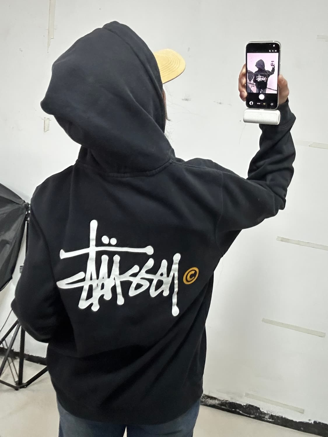 00's 스투시 스탁로고 베이직 후드집업 블랙 상품이미지2