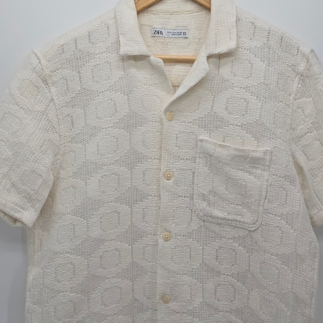 자라 아이보리 반팔 텍스처 셔츠 [D30457] 상품이미지3