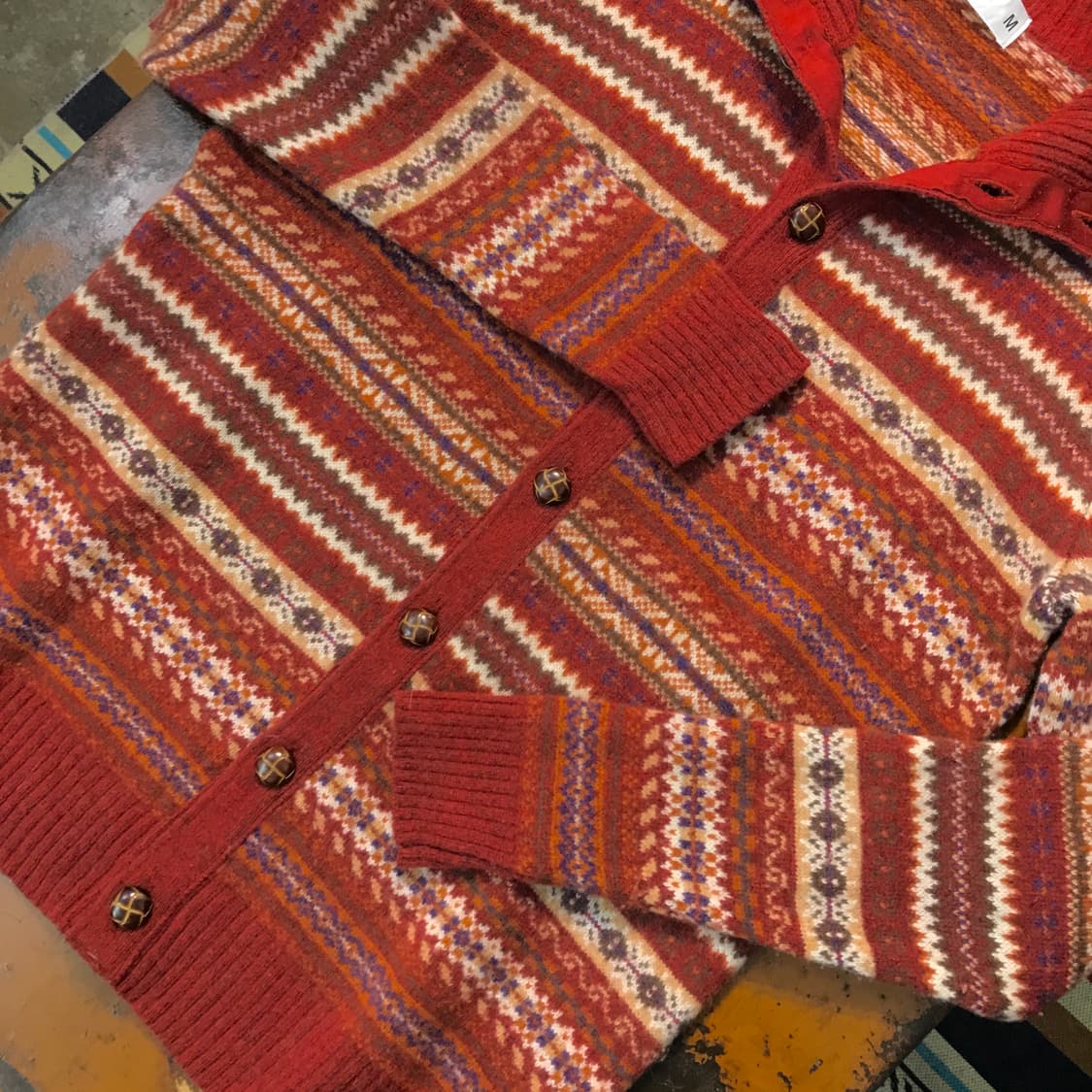 Vtg 다크 오렌지 페어아일 울 자켓 가디건 여성 루즈핏 남성 102 상품이미지4