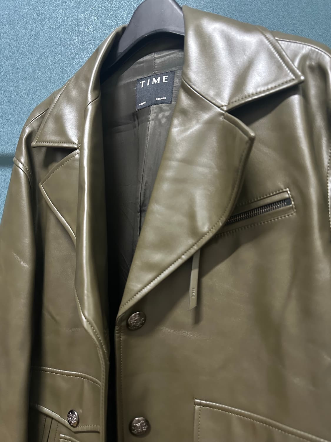 TIME 타임 짙은 올리브색상 가죽 자켓 상품이미지3