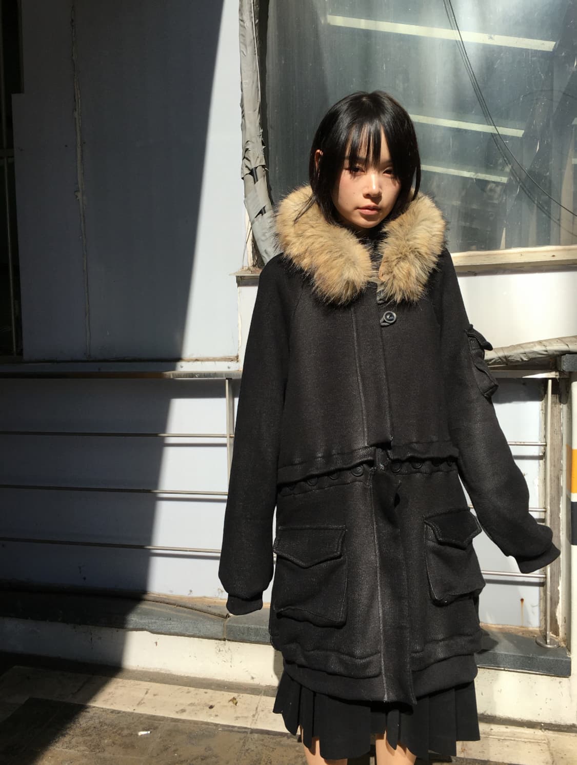 오스하이 투웨이 퍼 후드집업 빈티지블랙 상품이미지2