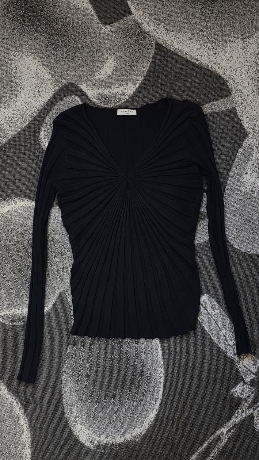 Sandro 산드로 브이넥 리브드 니트 55 (다크네이비) 상품이미지2