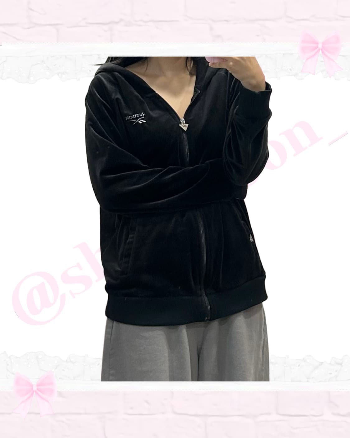 리복 블랙 고급벨벳 갸루 후드집업 상품이미지2