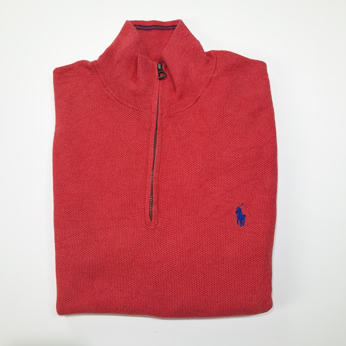 CL029 폴로 피마코튼 레더풀러 블루포니 레드 쿼터집업 니트 스웨터 상품이미지8