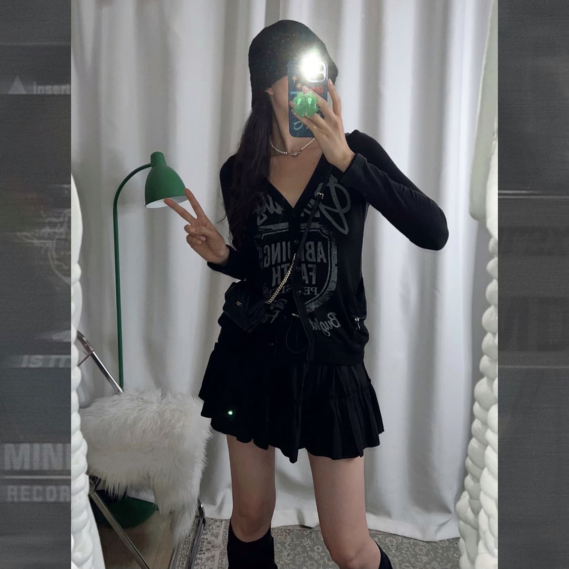 블랙 펑크 프린트 가디건 상품이미지2