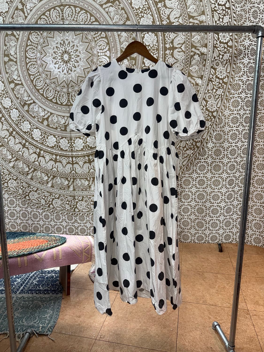 여성 도트 퍼프 반팔 원피스 상품이미지2