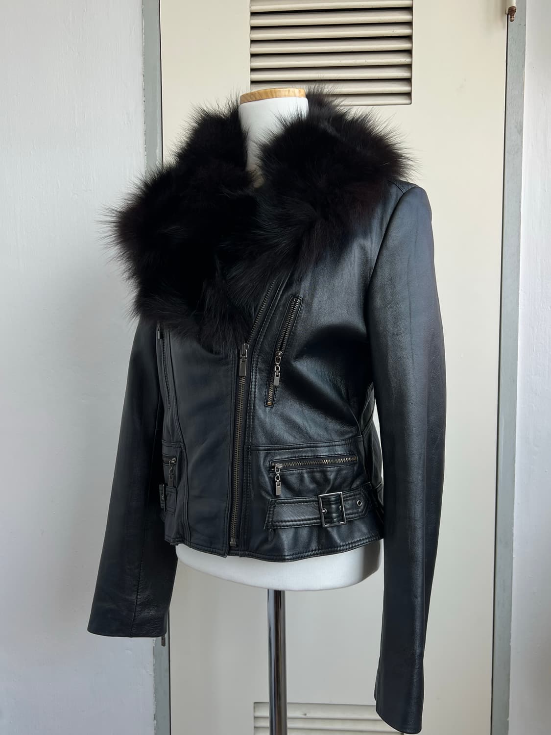 Collar Fur leather-jacket 상품이미지1