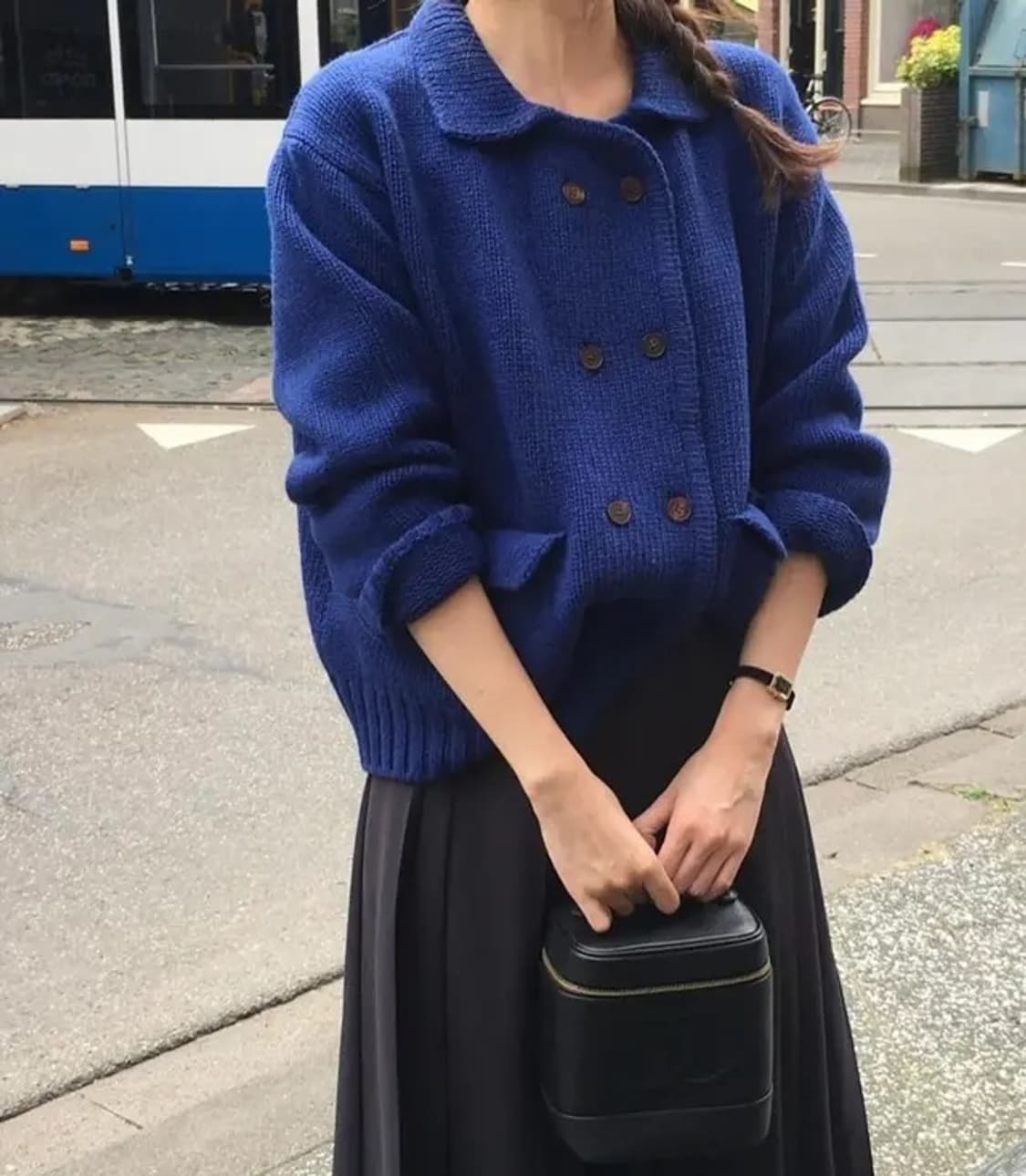 오버테이크 OVERTAKE 마크 더블 가디건 (블루) 상품이미지1