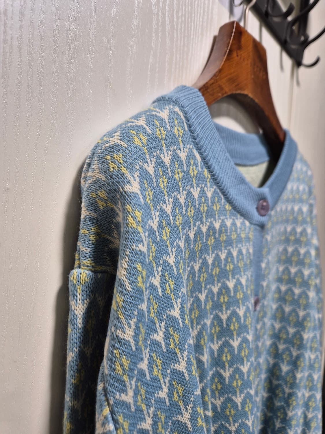 빈티지 패턴 크롭 가디건 하늘색 상품이미지6