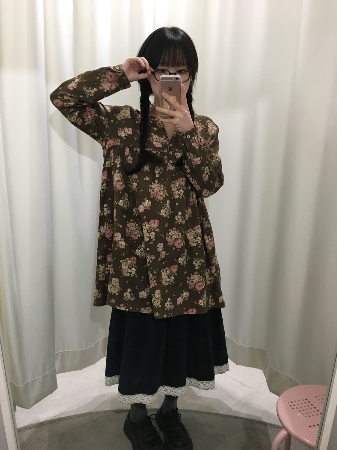 모리 체크 레이스 미디 스커트 상품이미지4