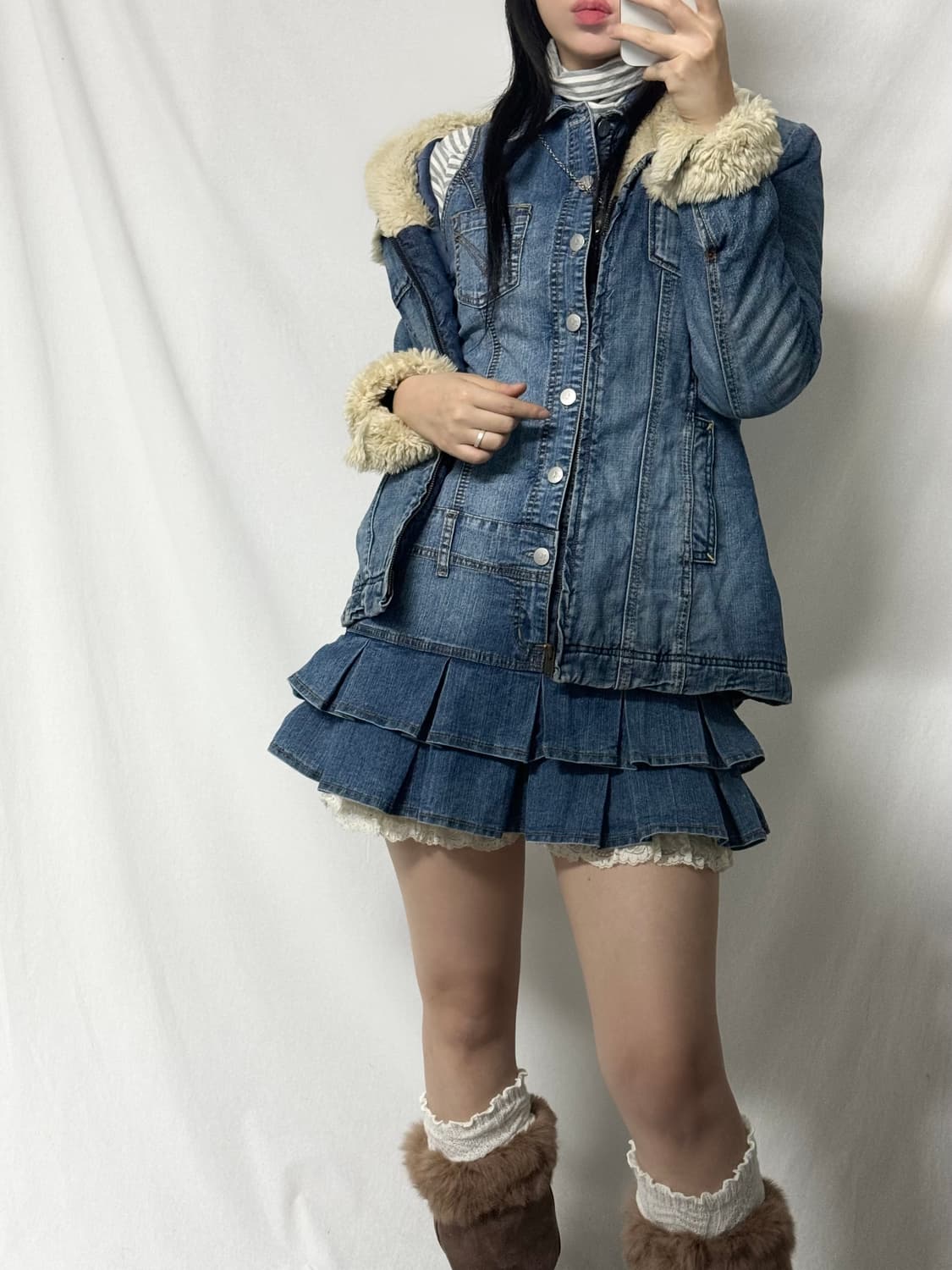 버튼 데님 프릴 원피스 상품이미지2