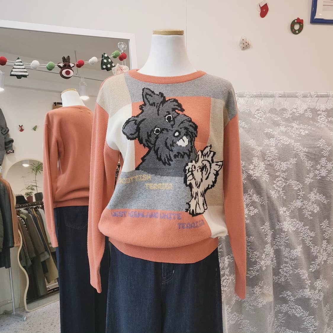 Black&white 테리어자수 울100 니트 상품이미지8