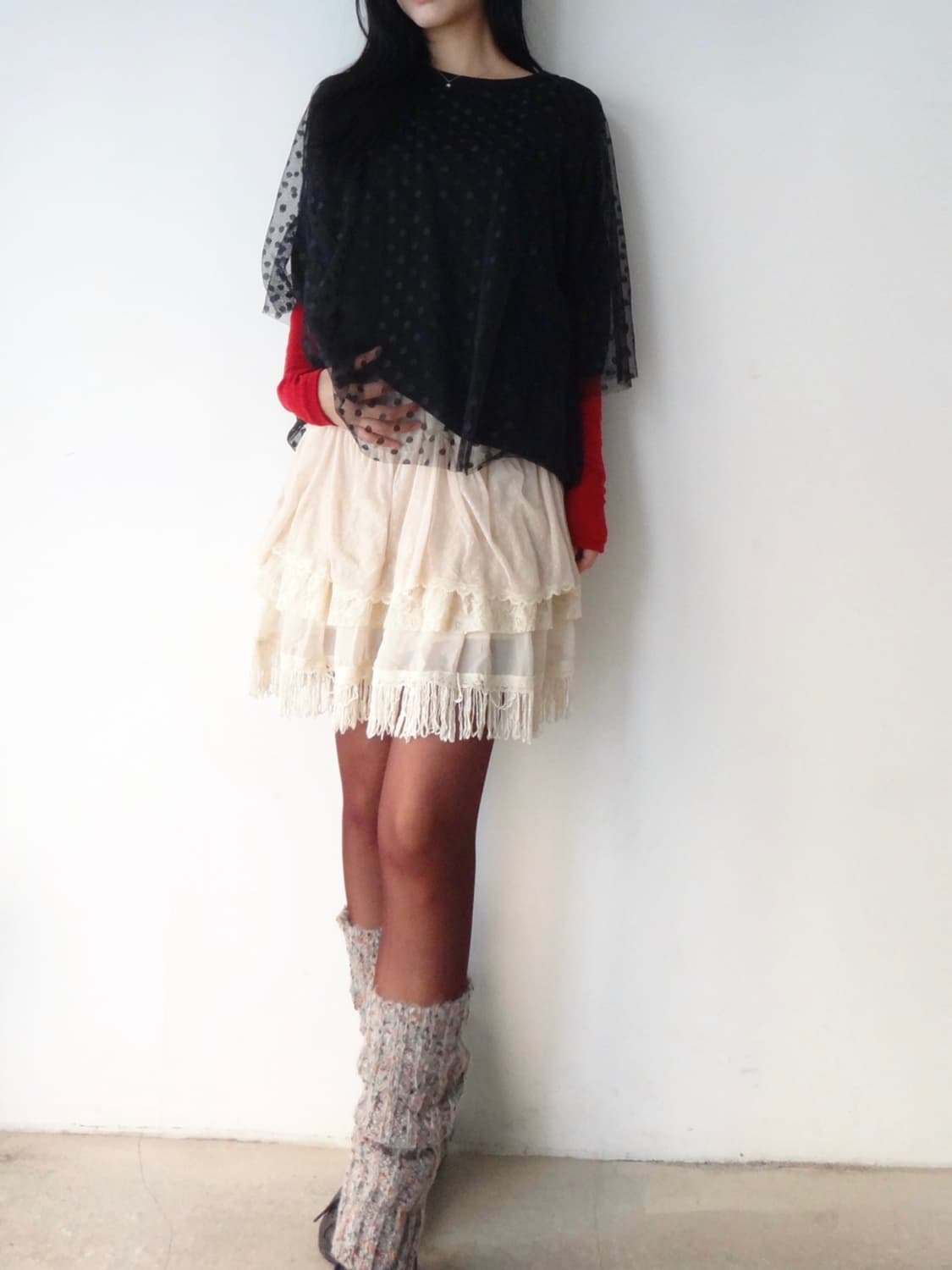 Lace frill can can mini skirt / ivory 상품이미지4