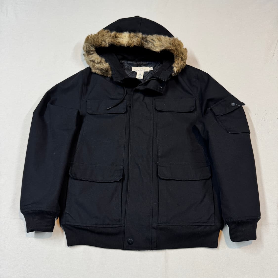 M) H&M 블랙 후드 퍼 패딩 점퍼 상품이미지1