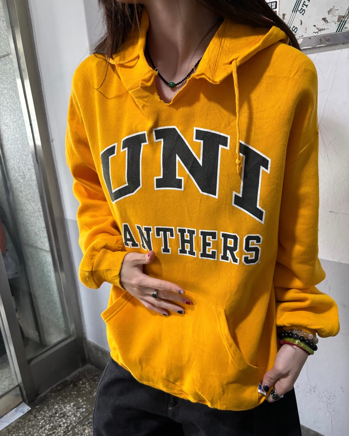 90s RUSSELL 올드스쿨 옐로우 레터링 후디  상품이미지3