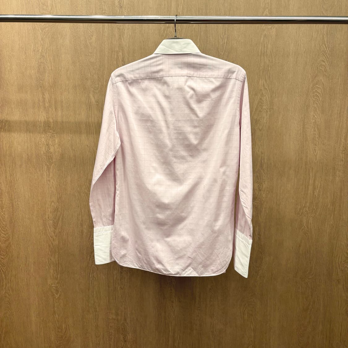  에르메네질도 제냐 코튼 셔츠 톤온톤 체크 패턴 화이트 커프 디테일 핑크 상품이미지3