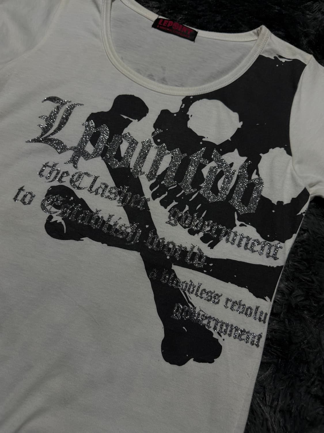 레터링 글리터 해골 세미펑크 반팔 티셔츠 상품이미지2