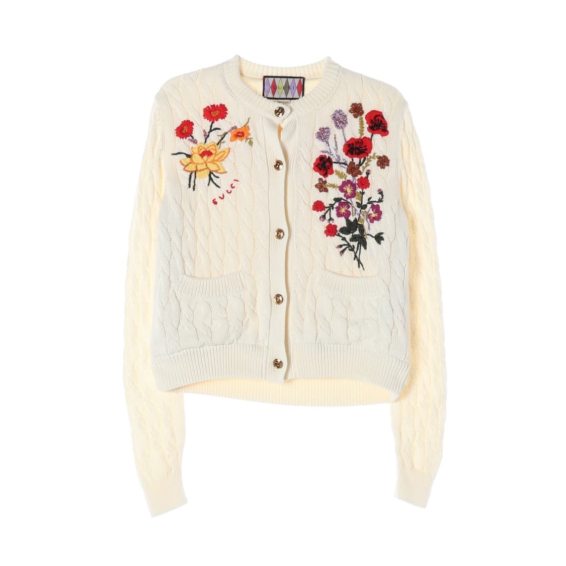 구찌 22FW 로고 플라워 자수 케이블 라운드 가디건 M
 상품이미지1