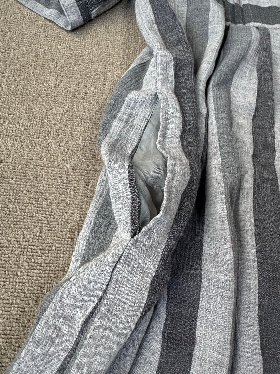 내추럴 스트라이프 핀턱 리넨 원피스 하구미 모리걸 상품이미지4