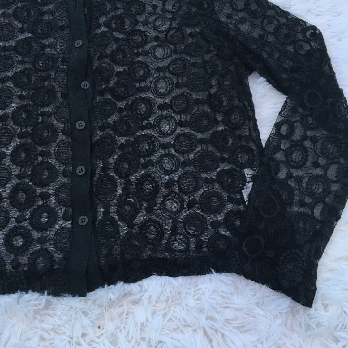 빈티지 둥근카라 서클 패턴 시스루 블라우스 768 y2k 스트릿 갸루 상품이미지4